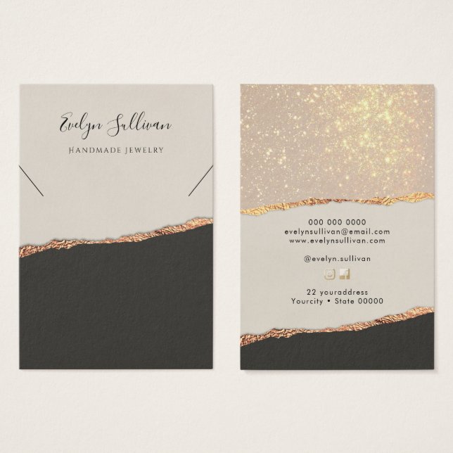 Gold black shimmer paper necklace display card (Front & Back)