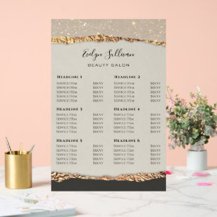 Gold Black Shimmer Paper Price List Acrylic Sign