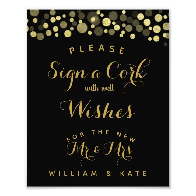 Gold & Black Sign a Cork party or wedding sign (Front)