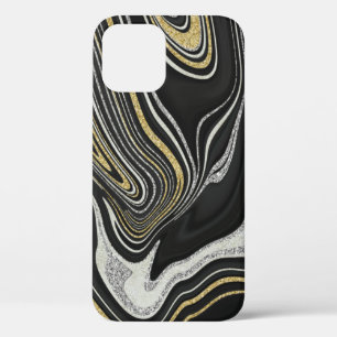Gold black silver agate liquid marble iPhone 12 pro case
