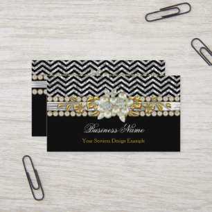 Gold Black Silver Chevron Diamond Pearl Floral Business Card