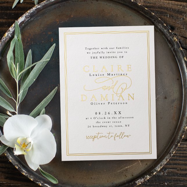 Gold Black Simple Elegance Romantic Script Wedding (Gold Black Simple Elegance Romantic Script Wedding Foil Invitation)