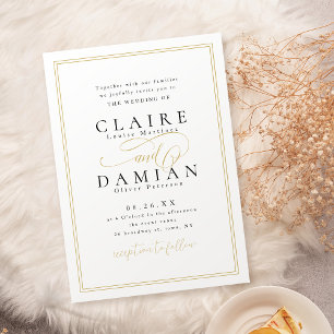 Gold Black Simple Elegance Romantic Script Wedding Invitation