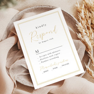 Gold Black Simple Elegance Romantic Script Wedding RSVP Card