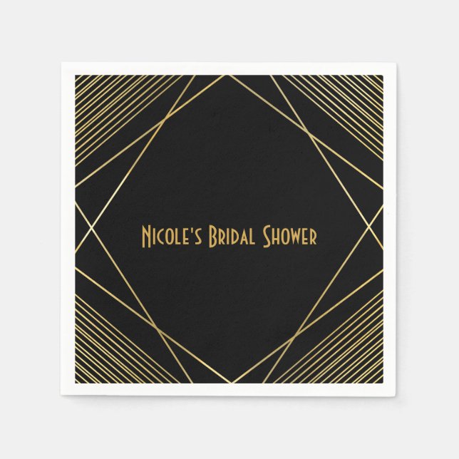 Gold & Black Simple Elegant Modern Glam Deco Party Napkin (Front)