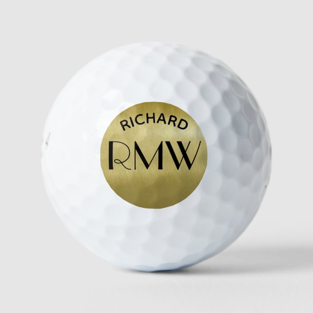 Gold Black Simple Sophisticated Monogram Golf Ball (Front)