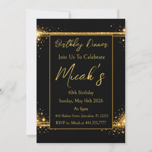 Gold Black Simple Sparkles Glitter Shiny Luxury  Invitation