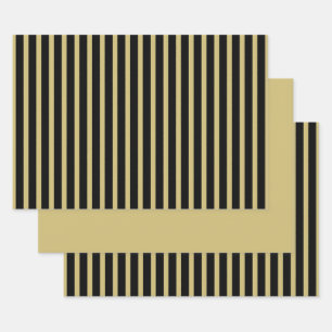 Gold Black Simple Stripes Pattern Geometric Wrapping Paper Sheet