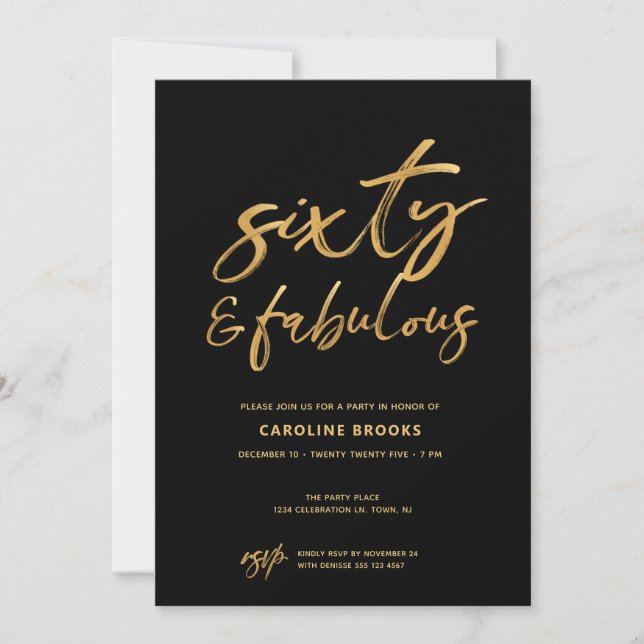 Gold Black Sixty 60th Birthday Invitation (Front)