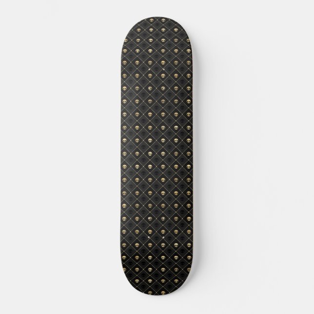 Gold Black Skull Diamonds Pattern 2 Skateboard (Front)