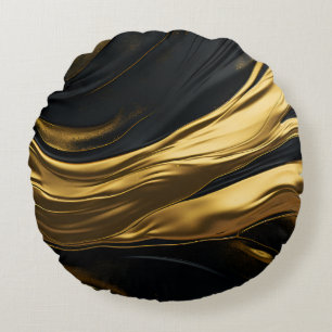Gold & Black Sleek Round Pillow
