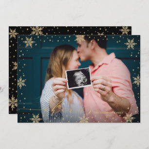 Gold & Black   Snowflakes Cheers Photo Christmas C Card