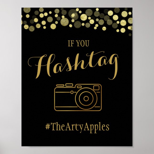 Gold & Black social media wedding or party sign (Front)