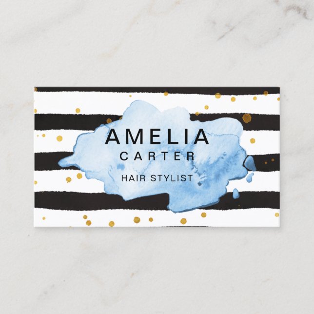 Gold black splash feminine Hair Stylist Salon Business Card (Front)