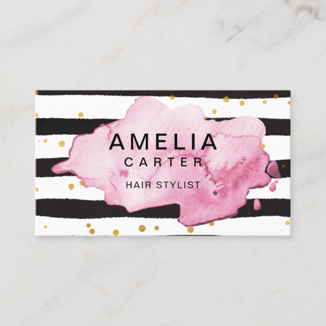 Gold black splash feminine Hair Stylist Salon Business Card (Front)