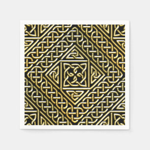 Gold Black Square Shapes Celtic Knotwork Pattern Napkin