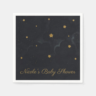 Gold Black Stars Dark Night Sky Baby Shower Party Napkin