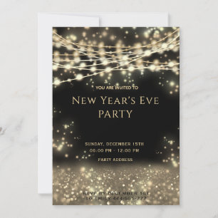 Gold black string lights New Year's Eve Invitation