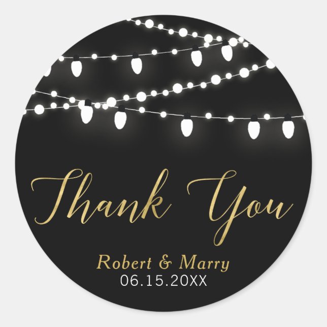 Gold & Black | String Lights Thank you Sticker (Front)