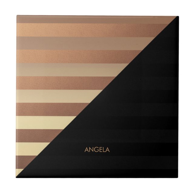 Gold Black Stripes Ceramic Tile (Front)