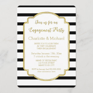 Gold Black Stripes Engagement Party Invitation