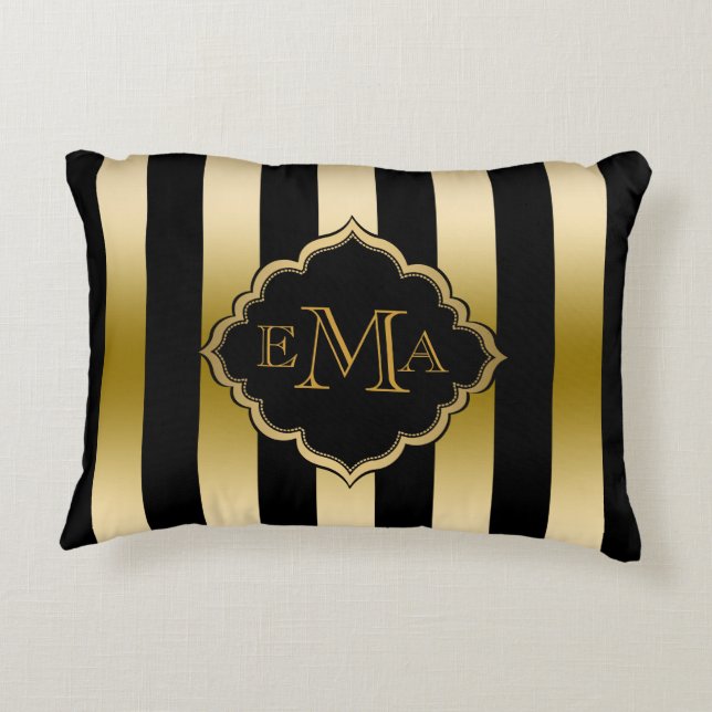 Gold & Black Stripes Geometric Pattern Decorative Cushion (Back)