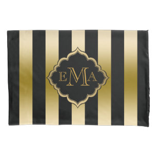 Gold & Black Stripes Geometric Pattern Pillowcase