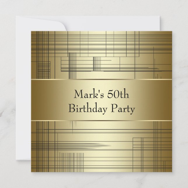 Gold Black Stripes Mans Classy 50th Birthday Party Invitation (Front)