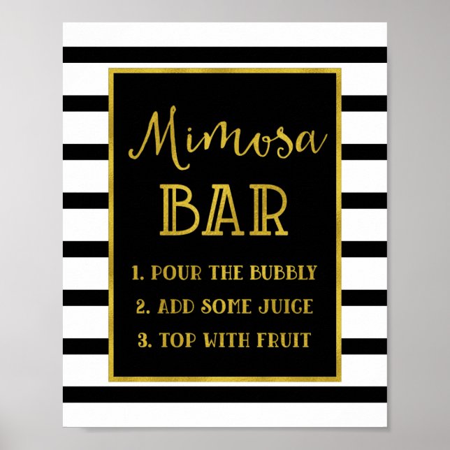 Gold Black Stripes Mimosa Bar Sign Wedding (Front)