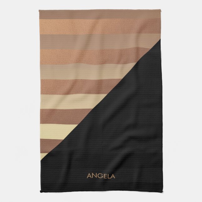 Gold Black Stripes Tea Towel (Vertical)