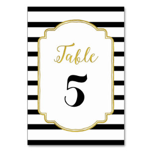 Gold Black Stripes Wedding Table Number Cards