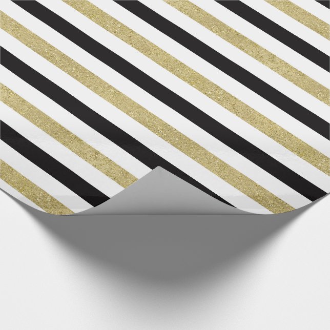 Gold Black Stripes Wrapping Paper (Corner)