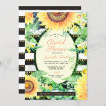 Gold Black Stripes Yellow Sunflowers Bridal Shower