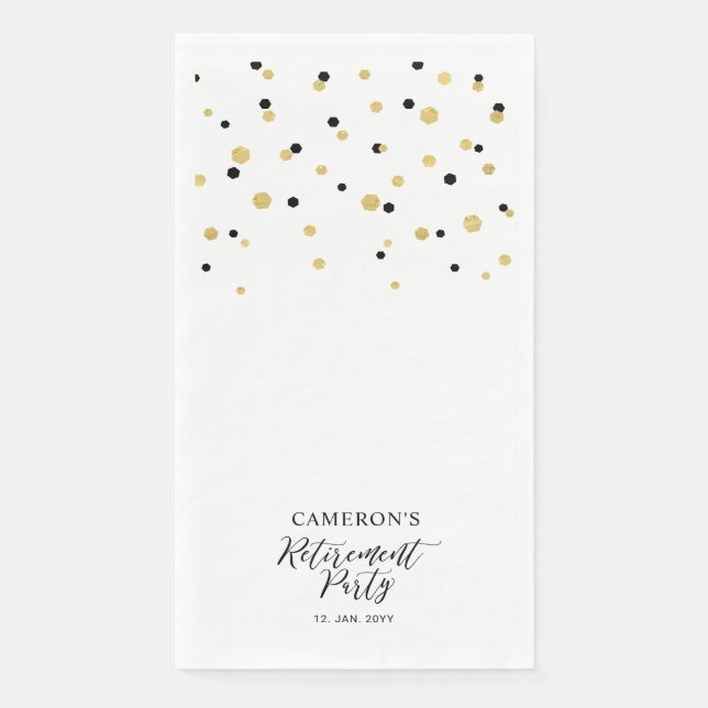Gold & Black Stylish Script Confetti Cheers Party Napkin (Front)