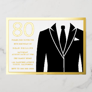 Gold & Black Suit & Tie 80th Birthday Party Golden