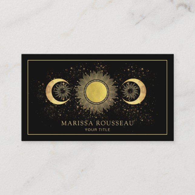 Gold Black Sun Moon Celestial Business Card (Front)