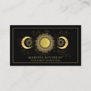 Gold Black Sun Moon Yoga Instructor Business Card