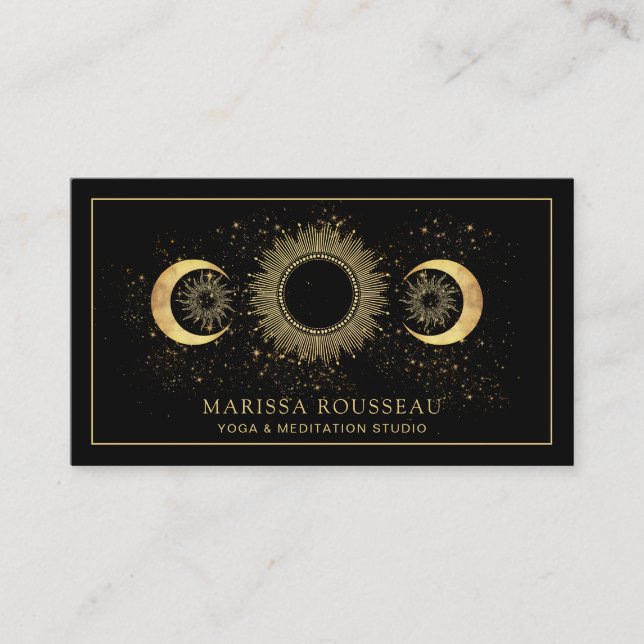 Gold Black Sun Moon Yoga Instructor Business Card (Front)