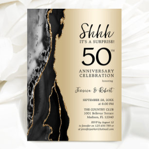 Gold Black Surprise 50th Anniversary Invitation