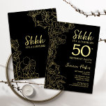 Gold Black Surprise 50th Birthday Invitation<br><div class="desc">Gold Black Surprise 50th Birthday Invitation. Modern feminine design features botanical accents and typography script font. Simple floral invite card perfect for a stylish female surprise bday celebration. Perfect for a glam  birthday celebration. Personalise with your own details. Printed Zazzle invitations or instant download digital printable template.</div>