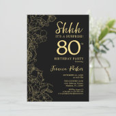 Gold Black Surprise 80th Birthday Invitation (Standing Front)