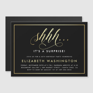 Gold & Black Surprise Birthday Party Magnetic Invitation