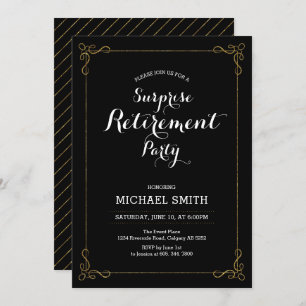 Gold & Black   Surprise Retirement Party Invitation