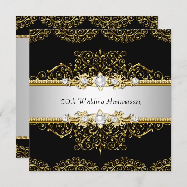 Gold Black Swirl 50th Wedding Anniversary Invite (Front/Back)