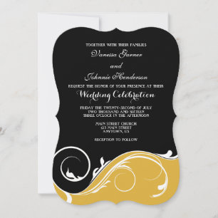 Gold Black Swirl Bracket Wedding Invites