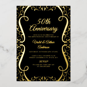 Gold Black Swirl Elegant 50th Wedding Anniversary