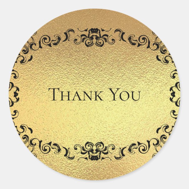 Gold & Black Swirl Gothic Wedding Classic Round Sticker (Front)