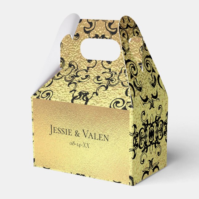 Gold & Black Swirl Gothic Wedding Favour Box (Front Side)