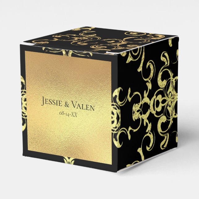 Gold & Black Swirl Gothic Wedding Favour Box (Front Side)