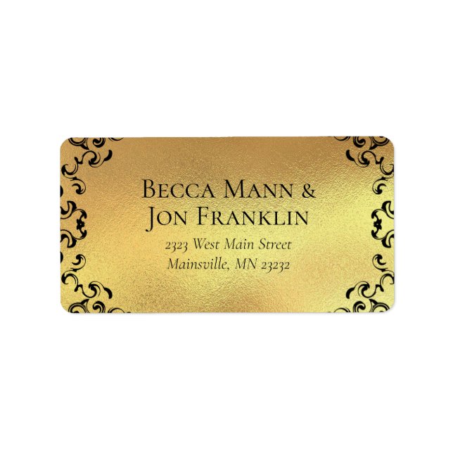 Gold & Black Swirl Gothic Wedding Label (Front)